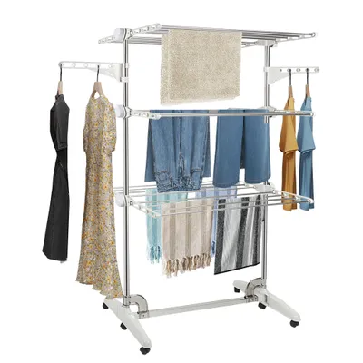 Image de Séchoir à linge Tour avec roues pliable Séchoir mobile Tour Séchoir à linge 3 niveaux 142×82×50cm