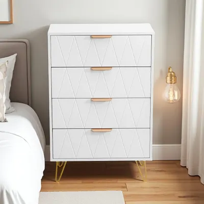 Zdjęcie produktu dla UnboxG Biała komoda 60×34×90 cm – 4 szuflady, szafka do przechowywania, miejsce do przechowywania w sypialni, salonie lub biurze