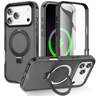Obrázek produktu pro Pro Apple iPhone 17 Pro Max Frosted Skin Feel MagSafe Ring Holder 360° Case Black