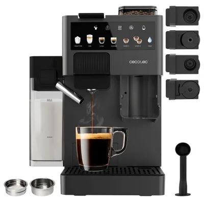 Immagine prodotto di Macchina da caffè a capsule con macinacaffè e contenitore per il latte.