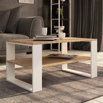 Produktbild von Couchtisch – Wohnzimmertisch – Sofatisch – ALEX – Sonoma Eiche / Weiß – 92 cm – Moderner Wohnzimmertisch mit zusätzlicher Ablagefläche