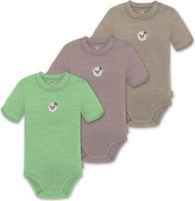 Produktbild von normani 3er Set Unisex Baby Merino Kurzarm-Strampler Kurzarm Body mit Knopf