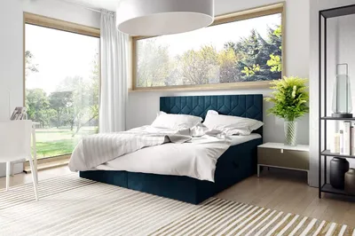 Obrázek produktu pro Postel boxspring s prošívaným čelem ISAR - 200x220, modrá + topper