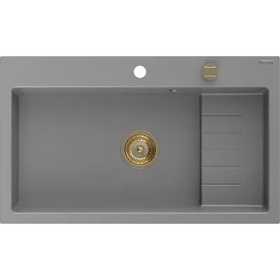Zdjęcie produktu dla Mexen Omar zlewozmywak granitowy 1-komorowy 800 x 480 mm, szary, syfon złoty - 6520801005-71-G