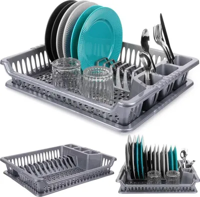 Image de Séchoir à vaisselle gris Égouttoir pour assiettes, couverts et tasses 46 x 37