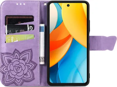Produktbild von Für ZTE Blade V60 Vita / Axon 60 Lite Kunstleder Wallet Handy Tasche Schmetterling Design Hülle Etuis Hell-Lila