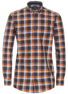 Productafbeelding van REDMOND Langarmshirt, blauw/oranje geruit, maat XL, comfort pasvorm