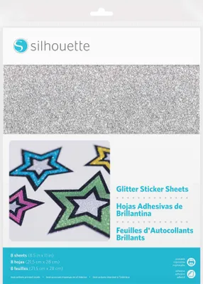Produktbild von 8 Blatt Silhouette Glitter Sticker Papier bedruckbar in 21,5 x 27,9 cm