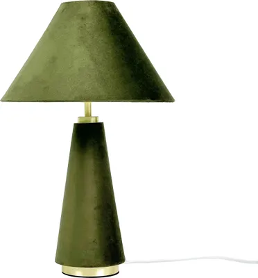 Image de Lampe de table Relaxdays, abat-jour en velours et pied en métal, E14, H x P : 47 x 30 cm, lampe de chevet avec câble, chambre à coucher, olive/or