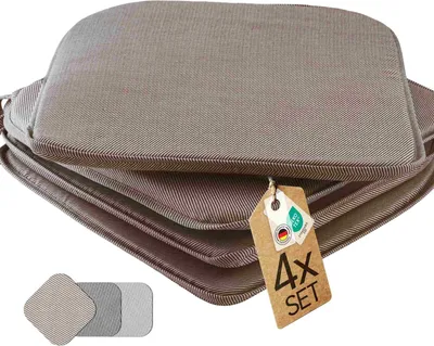 Produktbild von Sitzkissen Stuhlkissen Indoor & Outdoor 2er Set 38x38 cm - Taupe - etérea Stuhl Kissen Auflage mit Bändern