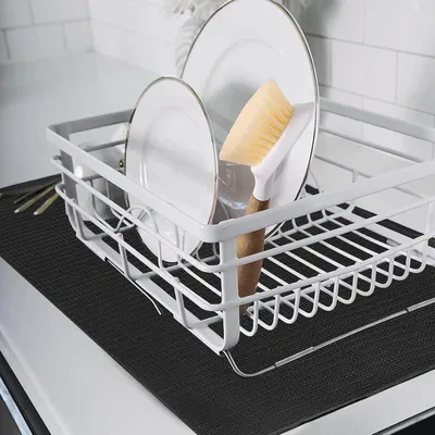 Image de Tapis d'égouttage microfibre à séchage rapide - 2 pièces - Egouttoir - Support de vaisselle - Accessoires de cuisine - Lavable en machine - Noir