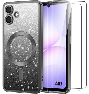 Image de Coque + 2 Verres Trempés pour Samsung Galaxy A07, avec Cercle Magnétique Protection Caméra - Noir Pailleté