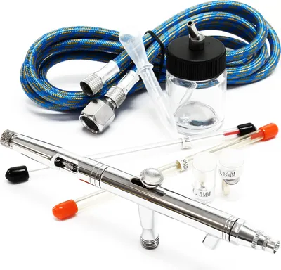 Produktbild von Wiltec Airbrush Pistole Typ 182K mit Double Action Funktion, Düse Ø 0,2-0,5 mm, 1 Farbbecher, Adapter für Modellbau, Nailart usw.