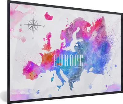 Produktbild von MuchoWow® MuchoWow® Gerahmtes Poster Farben - Wasserfarben - Europa 90x60 cm - Poster mit zchwarzem Bilderrahmen - Fotorahmen - Foto-Plakat