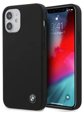 A black iPhone case with a BMW logo is shown.