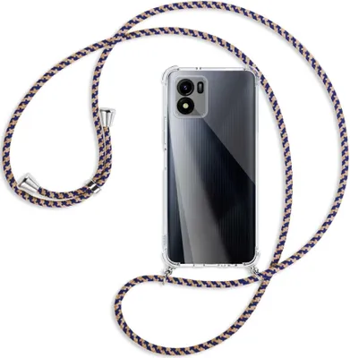 Produktbild von Handykette Backcover-Schutzhülle mit Band (Metall silberfarben) für vivo Y01, vivo Y15s (V2120, 6.51'') - blau+beige