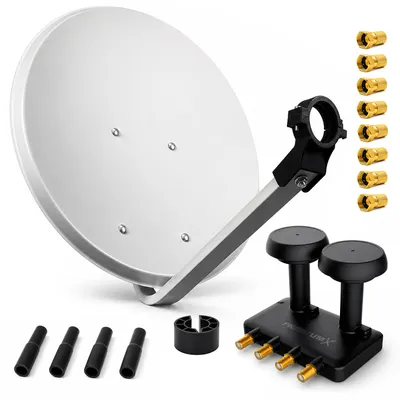 Produktbild von PremiumX SAT Anlage 80cm Schüssel Hellgrau Quad LNB Monoblock 8x F-Stecker