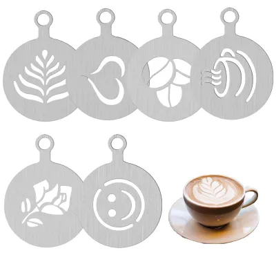 6 Kaffeeschablonen aus Edelstahl, Cappuccino-Schablonen, DIY