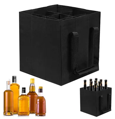 Image de Sac pour bouteilles, capacité de 9 bouteilles - Panier à bouteilles résistant aux déchirures, avec fermeture velcro - Noir