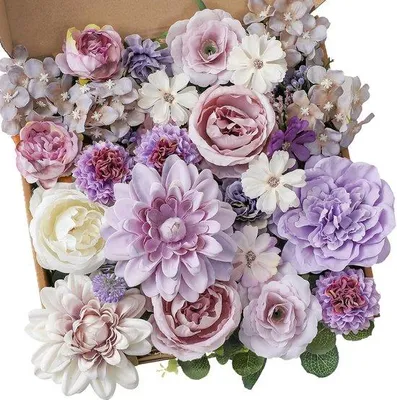 Produktbild von Blumen-Set für Hochzeit und Dekoration - Weiß Lila - 10 Stück
