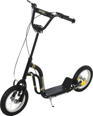 Produktbild von Kinderroller, gro?e 12-Zoll-Luftreifen, 100 kg Tragkraft, Gel?nderoller mit Doppelbremse, h?henverstellbar und mit Seitenst?nder, fš¹r Kinder von 5 bis 12 Jahren, schwarz