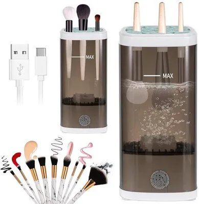 Obrázok produktu pre Elektrický čistič štetcov na make-up 2 v 1, prenosný, čierny, s syntetickými štetinami
