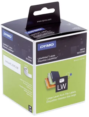 Zdjęcie produktu dla DYMO LW etykiety uniwersalne/na segregatory | duże | 59 mm x 190 mm | rolka 110 łatwych do odklejania etykiet | samoprzylepne | do drukarek etykiet LabelWriter | oryginalne, Biały, Samoprzylepne etykiety do drukowania, Papier, Na stałe, Prostokąt, LabelWriter