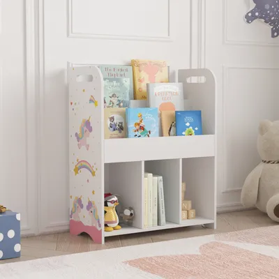 Zdjęcie produktu dla Półka dziecięca "Røyrvik" z 6 otwartymi przegródkami 75 x 62 x 29 cm z motywem jednorożca