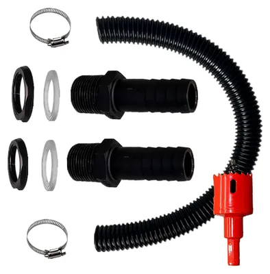 Produktbild von Regentonnen-Verbindungsset, 50 cm Verbindungsschlauch und 2 Schlauchstutzen 25 mm mit Kontermutter, Verbindung für Regentonnen, Wassertanks, Zisternen