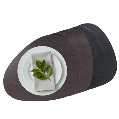 Produktbild von Platzset 6er Set, 2in1 Wende-Tischunterlage Kunstleder oval, Platzdeckchen 40x31cm Nierenform (braun/schwarz)