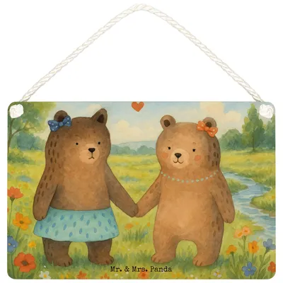 Produktbild von Mr. & Mrs. Panda Schild Bär Freundin Design DIN A5 - Weiß - Geschenk, Türschild, wandtafel, holzbild, Teddy, Holzschild, Dekobrett
