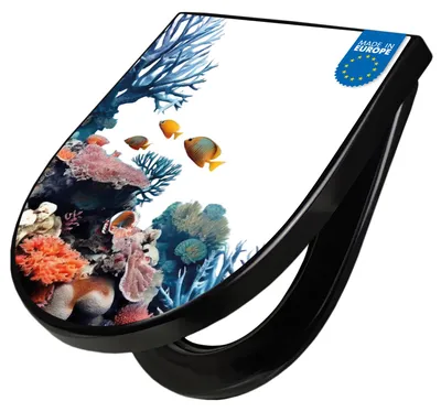 Produktbild von WC Sitz D-Form Schwarz mit Absenkautomatik Motiv Korallenriff und Fische [TDSCH3 13315]