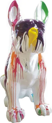 Immagine prodotto di Casa Padrino Designer Deco Dog French Bulldog Bianco / Colorato 220 x 130 x H. 250 cm - Figura decorativa gigante - Scultura da giardino - Figura da giardino resistente alle intemperie