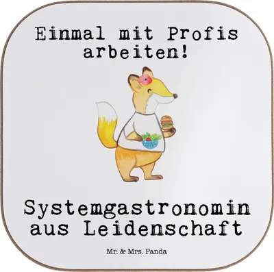 Produktbild von Mr. & Mrs. Panda Untersetzer für Gläser Systemgastronomin Leidenschaft - Weiß - Geschenk, gläseruntersetzer, Coaster, Tischuntersetzer, Glas, Tischschoner