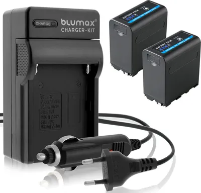Produktbild von 2x Akku + Lader für Sony NP-F970 | mit 5V USB Ausgang und DC 8,4V 7850 mAh