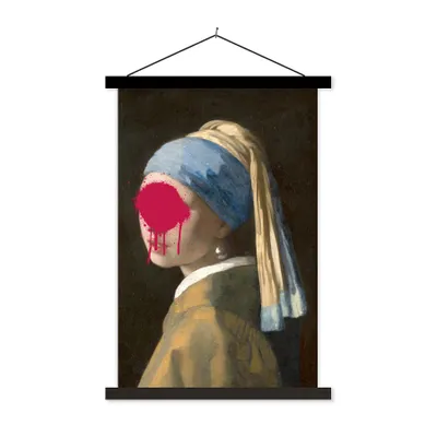 Produktbild von MuchoWow® Textilposter Das Mädchen mit dem Perlenohrring - Johannes Vermeer - Rosa 60x90 cm mit schwarzem Rahmen - Poster Wohnzimmer