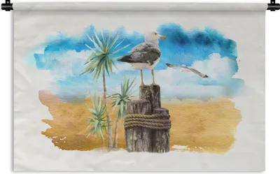 Produktbild von MuchoWow® Wandteppich Wandbehang Vogel - Stange - Strand 60x40 cm Tapisserie Dekoration Wandtuch - Wanddekorationen