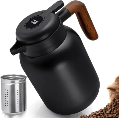 Produktbild von Thermoskanne mit Teesieb, 1,5L Edelstahl Isolierkanne Doppelwandig mit Temperaturanzeige, Epülmaschinenfest