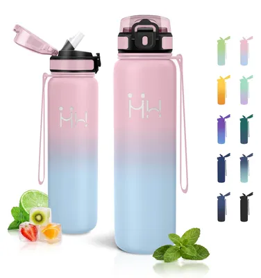 Productafbeelding van JAPORIA thermosfles 1 liter, drinkfles met rietje, roestvrijstalen drinkfles
