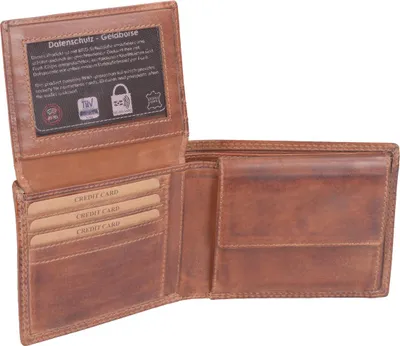 Produktbild von Echtleder Geldbörse braun 12x10x2 cm mit 11 Kreditkartenfächern und Sichtfensterfach