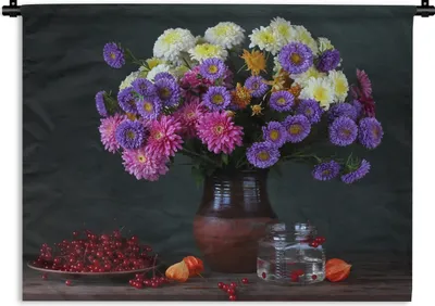 Produktbild von MuchoWow® Wandteppich Wandbehang Chrysanthemen - Farben - Stilleben 150x112 cm Tapisserie Dekoration Wandtuch - Wanddecke - Wandteppiche