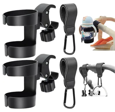 Productafbeelding van Drankhouders voor kinderwagens, 2 stuks, universele bekerhouders voor fietsen met 2 haken, 360° draaibaar
