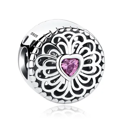 Produktbild von PANDACHARMS Herz im Strahlenkranz Pink Charm, 925er Sterling Silber, passt zu Pandora