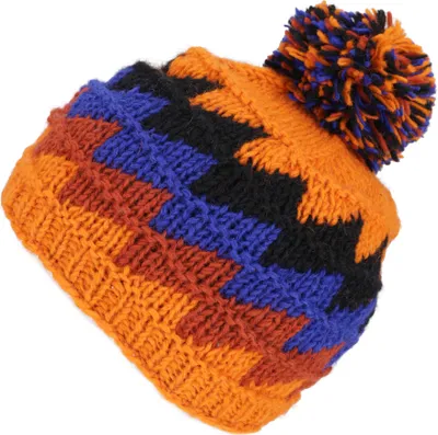 Produktbild von Beanie Mütze, Bommelmütze aus Nepal, Wintermütze - Modell 7, Uni, Orange, Wolle, Mützen