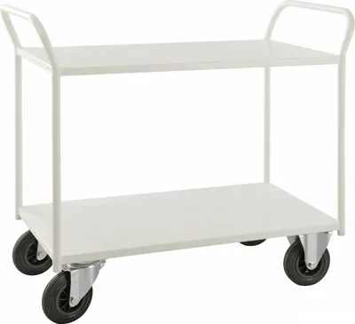 Produktbild von Kongamek Etagenwagen voll verschweisst in weiß mit 2 Böden 940x440mm Ladefläche mit Bremse