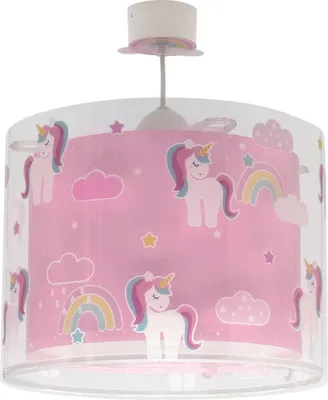 Produktbild von Deckenleuchte für Kinder, Rosa mit Einhornmuster und transparentem Doppelschirm