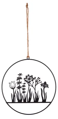 Metall-Blumenornament zum Aufhängen, 25 cm, schwarz