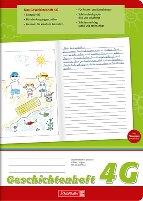 Immagine prodotto di BRUNNEN 104499104 Libro di storie A4 pagina sinistra sfoderata per illustrare storie, pagina destra per la scrittura scolastica per tutti i caratteri di base, Lin. 4G