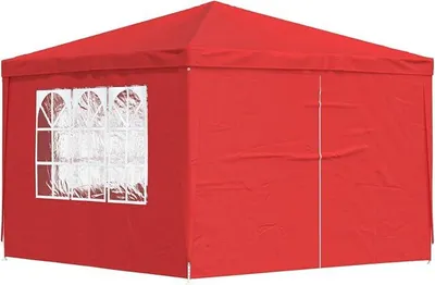 Produktbild von Pavillon Zelt Party-Zelt 300 x 300 x 255 cm Rot PE und Stahl, Partyzelt Gartenpavillon Stabil, Gartenzelt für Strand Hochzeit Camping