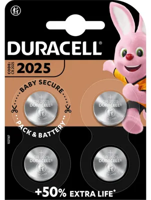 Image de 4 piles bouton DURACELL CR 2025 3,0 V